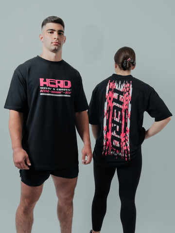 HERD Athletics GLITCH Oversized Training Tee | Black & Pink
