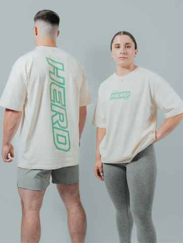 HERD Athletics ORIGIN Oversized Training Tee | Cream & Teal