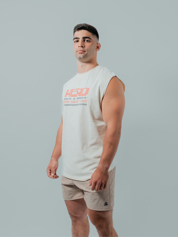 GLITCH Oversized Training Tank | Cream & Burnt Orange